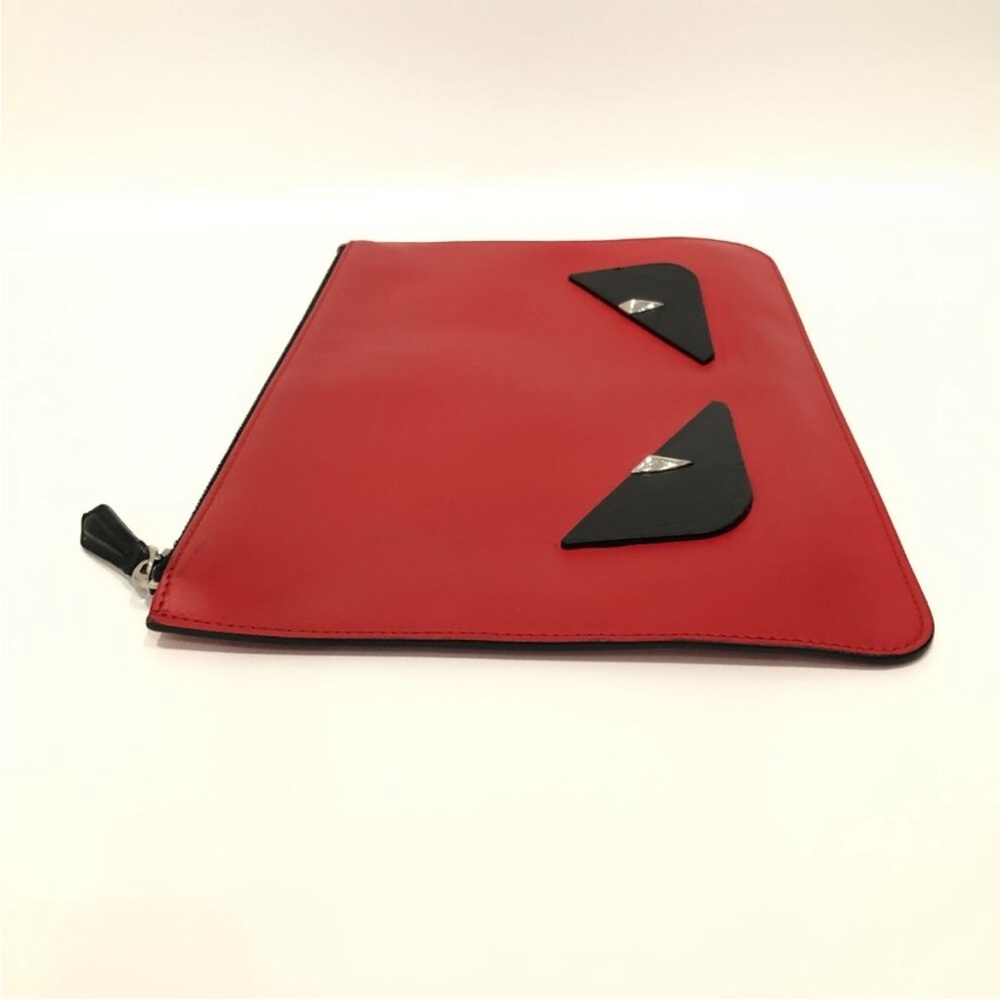 Fendi Red Leather Monster Eye Zipper Clutch - Picture 3 of 10